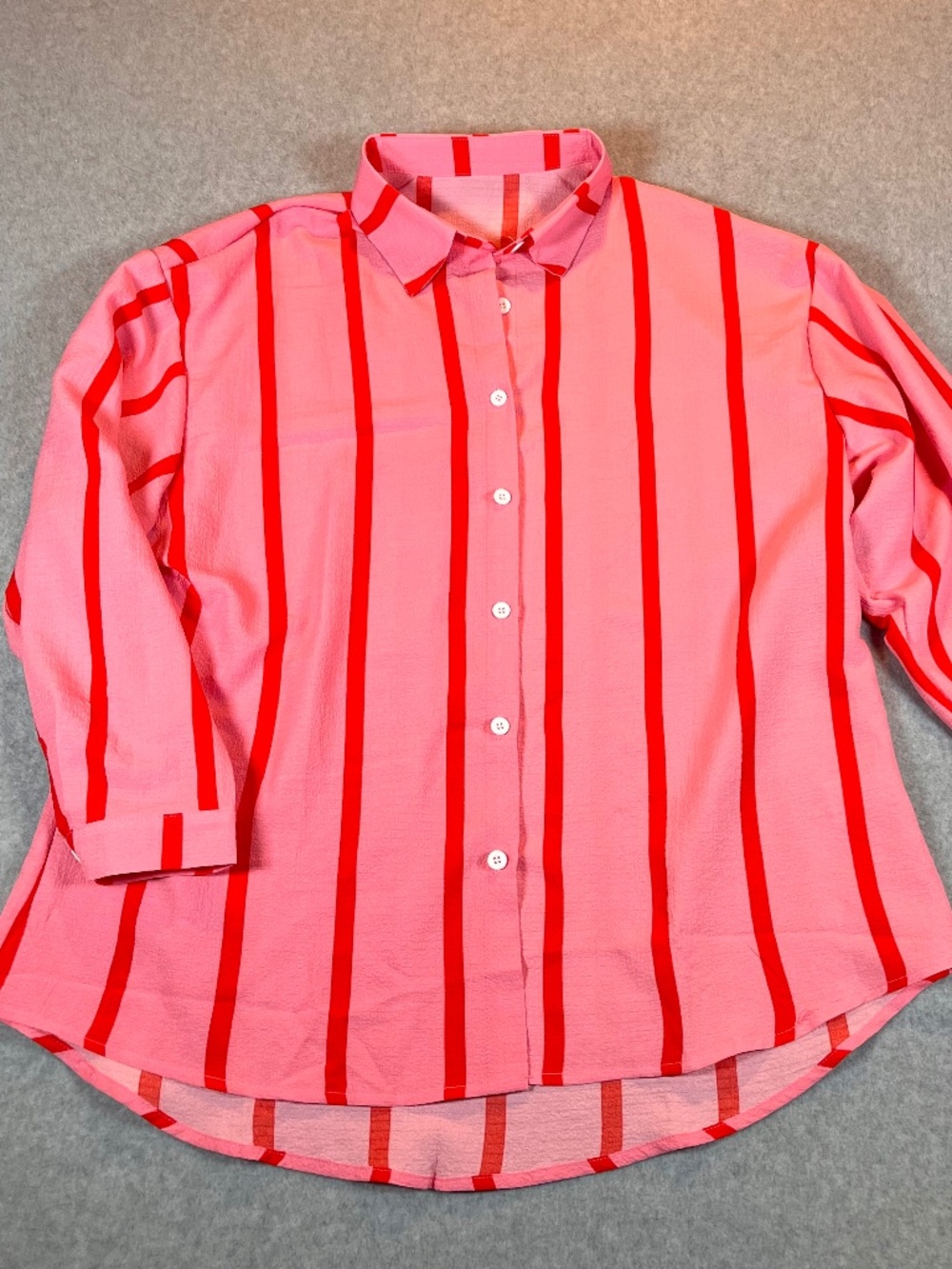 Pink & Red Striped Button Down Shirt | Preppy Classic | Size S